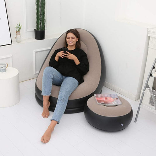 Inflatable Recliner Sofa for Ultimate Relaxation Chair Footstool with Household Air Pump Transform, Inflatable Lounge Chair for Indoor Living Room, Balcony, Outdoor, Travel