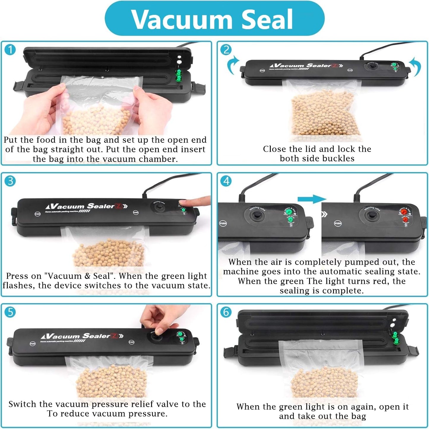 Portable Automatic Vacuum Sealer Machine, Vacuum Packing Machine, Mini Plastic Bag Sealing Machine Handheld Packet Sealer for Food, Snack, Chip, Fresh Storage (Multi)