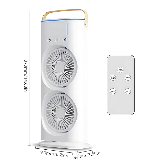 The Hustle Luxe 4000mAh Double Ended Spray Fan, Cold Air Fan, 2025 New 3 Gears USB Rechargeable Oscillating fan with LED Light Cooler Fan, Touch & Remote Control, 280ml Water Tank, Ice Filling Fan (White)