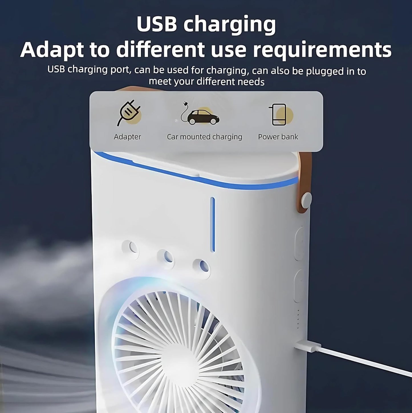 The Hustle Luxe 4000mAh Double Ended Spray Fan, Cold Air Fan, 2025 New 3 Gears USB Rechargeable Oscillating fan with LED Light Cooler Fan, Touch & Remote Control, 280ml Water Tank, Ice Filling Fan (White)