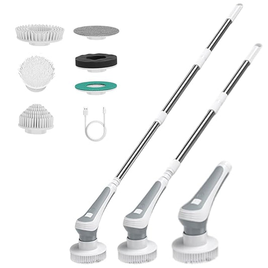 Spin Scrubber|7 in 1 Scrubbing Heads| For Kitchen, Bathroom, Tub, Glass | Complete cleaning tool for Home, Office & Car| 90 min runtime | 2600 mAh | Cordless Type C | 2 Modes|Adjustable Handle|SS-02