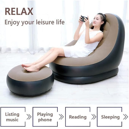 Inflatable Recliner Sofa for Ultimate Relaxation Chair Footstool with Household Air Pump Transform, Inflatable Lounge Chair for Indoor Living Room, Balcony, Outdoor, Travel
