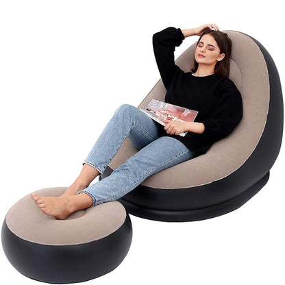 Inflatable Recliner Sofa for Ultimate Relaxation Chair Footstool with Household Air Pump Transform, Inflatable Lounge Chair for Indoor Living Room, Balcony, Outdoor, Travel