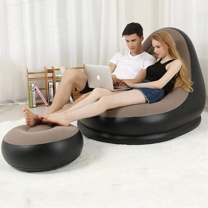 Inflatable Recliner Sofa for Ultimate Relaxation Chair Footstool with Household Air Pump Transform, Inflatable Lounge Chair for Indoor Living Room, Balcony, Outdoor, Travel