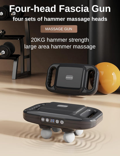 -Head Massage Gun Deep Tissue, Muscle Massager 20 Intensities & 6 Massage Modes, 4-Head Back Massager for Pain Relief in Back, Leg, Neck, Shoulder and Body (A1)