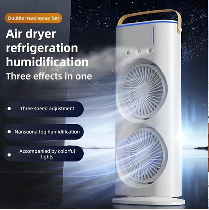 The Hustle Luxe 4000mAh Double Ended Spray Fan, Cold Air Fan, 2025 New 3 Gears USB Rechargeable Oscillating fan with LED Light Cooler Fan, Touch & Remote Control, 280ml Water Tank, Ice Filling Fan (White)