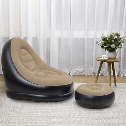 Inflatable Recliner Sofa for Ultimate Relaxation Chair Footstool with Household Air Pump Transform, Inflatable Lounge Chair for Indoor Living Room, Balcony, Outdoor, Travel