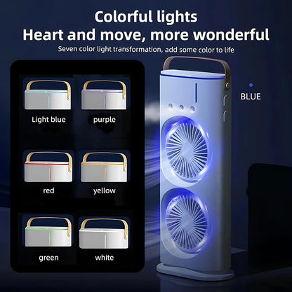 The Hustle Luxe 4000mAh Double Ended Spray Fan, Cold Air Fan, 2025 New 3 Gears USB Rechargeable Oscillating fan with LED Light Cooler Fan, Touch & Remote Control, 280ml Water Tank, Ice Filling Fan (White)
