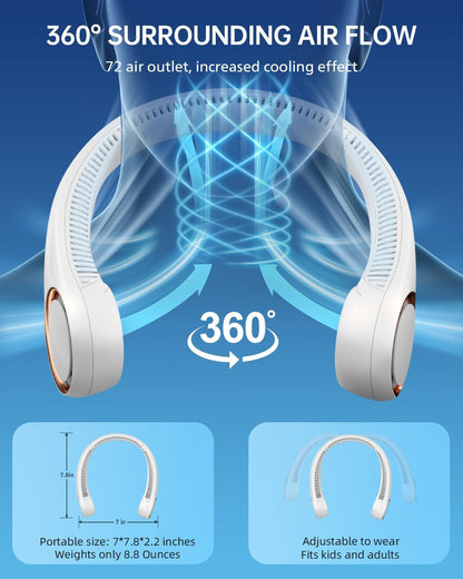 Portable Neck Fan Rechargeable, Personal Bladeless Fan, Mini Neckband Fan For Kitchen Women Travel Summer Outdoor & Home, Usb Charging Wearable 360° Cooling Collar Fans For Men (Multi)