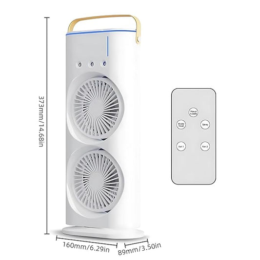 The Hustle Luxe 4000mAh Double Ended Spray Fan, Cold Air Fan, 2025 New 3 Gears USB Rechargeable Oscillating fan with LED Light Cooler Fan, Touch & Remote Control, 280ml Water Tank, Ice Filling Fan (White)