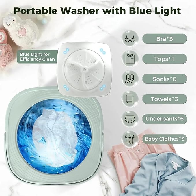 Semi-Automatic Folding 9L Mini Portable Washing Machine with Dryer – Deep Cleaning for Underwear, Baby Clothes, Socks, Towels & More